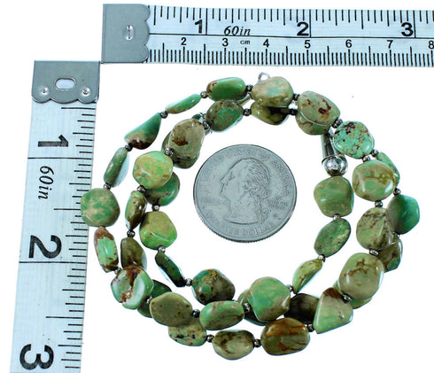 Genuine Sterling Silver And Kingman Turquoise Navajo Bead Necklace Jewelry SX106686